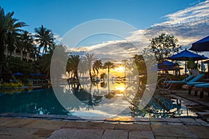 Beautiful sunset at a beach resort in tropics