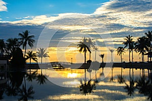 Beautiful sunset at a beach resort in tropics