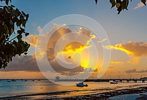 Beautiful sunset and beach in tropical Barbados