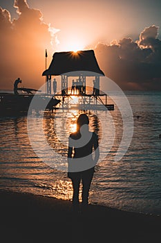 Beautiful sunset at beach in Trou aux Biches, Mauritius