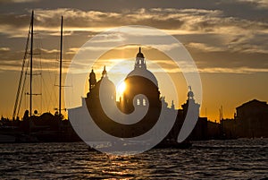 Sunset behind the Church of Madonna Della Salute in Venice