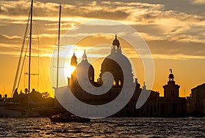 Sunset behind the Church of Madonna Della Salute in Venice