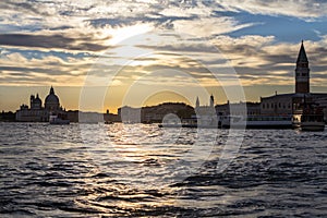 Sunset behind the Church of Madonna Della Salute in Venice