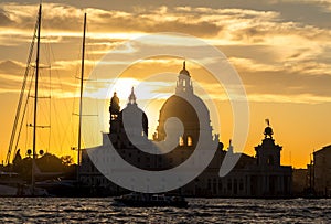 Sunset behind the Church of Madonna Della Salute in Venice