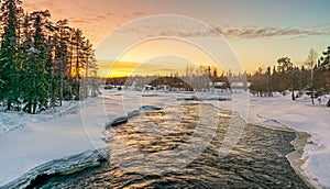 Beautiful sunset blue hour in arctic Lapland