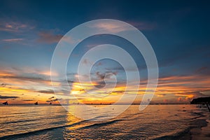 Beautiful sunset at Boracay beach, Philippines