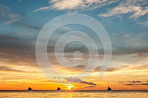 Beautiful sunset at Boracay beach, Philippines