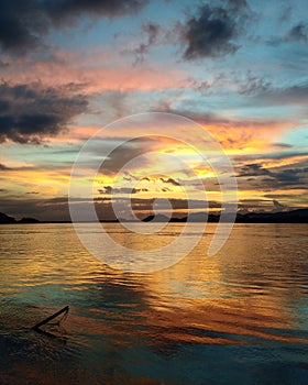 Beautiful sunset in the Brahmaputra river