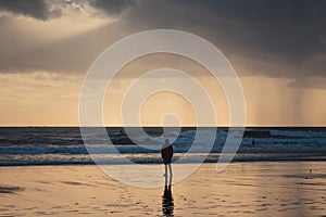 Beautiful sunset on the Carcavelos beach