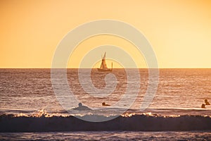 Beautiful sunset on the Carcavelos beach