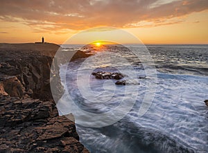 Beautiful sunset on the cliffs of Faro de Jandia in Fuerteventura