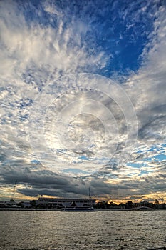 Beautiful sunset and the clouds with river