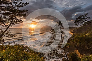 Beautiful sunset and coastline in southern of Ibusuki, Japan