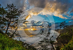 Beautiful sunset and coastline in southern of Ibusuki, Japan