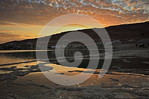 Beautiful sunset in the Dead Sea photo