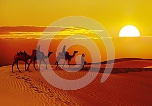 Beautiful sunset at desert , Jaisalmer,India