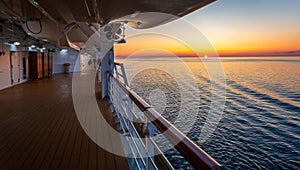 Beautiful sunset and gently lappin waves viewed from the deck of a Cruise Ship