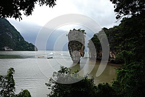 Beautiful sunset at James bond island in Phang nag bay in Phuket, Thailand