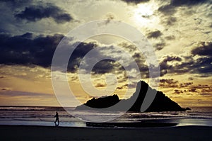 Beautiful sunset on Karekare Beach, New Zealand