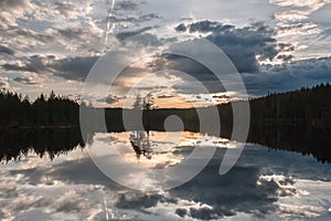 Beautiful sunset on the lake,natural background, long shutter speed