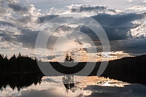 Beautiful sunset on the lake,natural background, long shutter speed