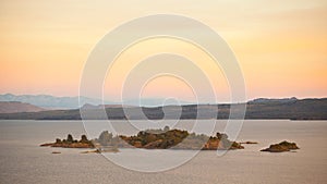 Beautiful Sunset in a lake`s island in Patagonia, Argentina