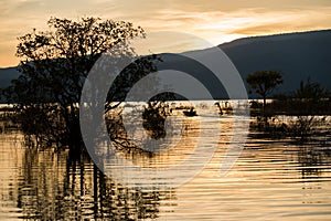 Beautiful sunset lake view at dusk