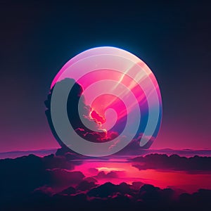 beautiful sunset landscape, 3d rendering illustration, computer digital drawing generative AI