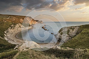 Beautiful sunset landscape image of Durdle Door