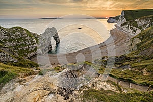 Beautiful sunset landscape image of Durdle Door