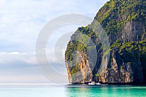 Beautiful sunset landscape of the Maya Bay in the Phi Phi Islands in Thailand