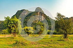 Beautiful sunset landscape, Ninh Binh, Trang An in Vietnam