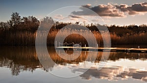 Beautiful sunset landscape over lake