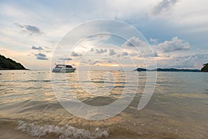 Beautiful sunset with landscape view from ao phrao, samet island in Thailand