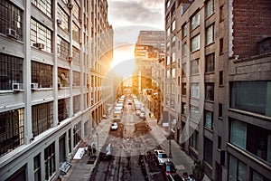 Beautiful sunset light on New York City Manhattan street