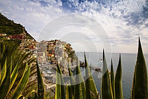 Beautiful sunset light over picturesque village in Italy, Cinque Terre