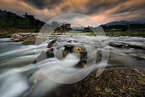 Beautiful sunset with long exposure in Nakonsritammarat ,Thailand.