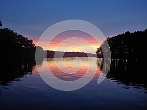 Beautiful sunset on the Mississippi river.