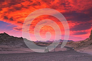 Beautiful sunset in the moon valley, Atacama desert, Chile