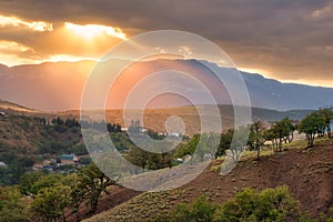 Beautiful sunset in the mountains of Crimea.