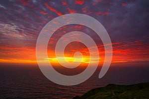 Beautiful sunset over the Atlantic from the Cliffs of Moher, County Clare, Ireland