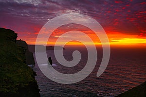 Beautiful sunset over the Atlantic from the Cliffs of Moher, County Clare, Ireland