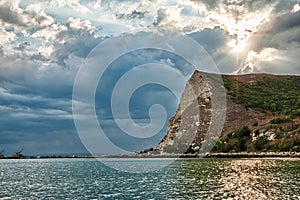 Beautiful sunset over bay in Kavarna, Bulgaria