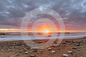 Beautiful sunset over the beach at Greymouth West Coast South Island, New Zealand.