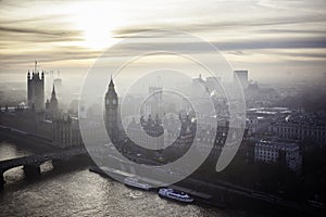 Beautiful sunset over the Big Ben in London