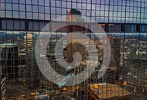 Aerial drone photo - Reflection of the city of Denver Colorado at sunset