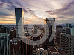 Aerial drone photo - City of Denver Colorado at sunset