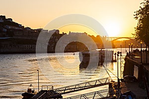 Beautiful sunset over the Duoro River in Porto City