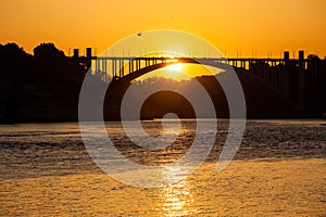 Beautiful sunset over the Duoro River in Porto City