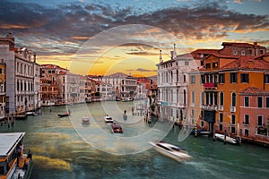 Beautiful sunset over the Grand Canal in Venice city, Italy